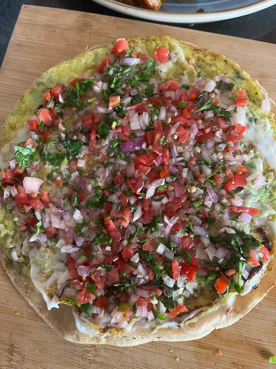 Add half of your salsa mixture. Spread