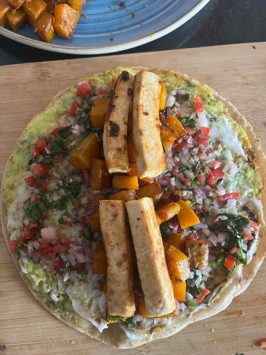 And lastly tofu. Serve open, like a taco, or roll it like a burrito