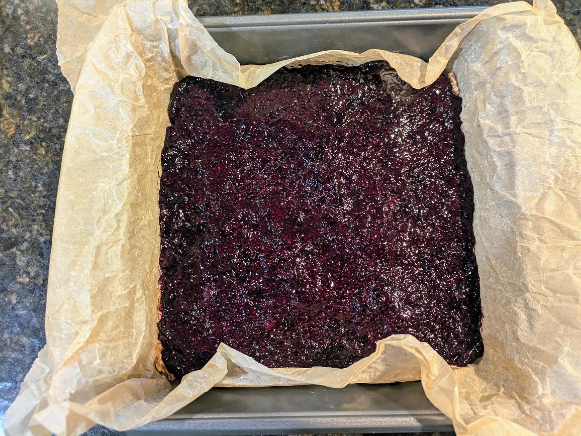 Spread your jam on top of the oatmeal base