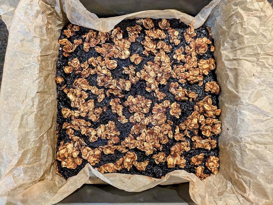 Bake at 350F for about 25 minutes, or until the oats are lightly browned and the jam is lightly bubbly
