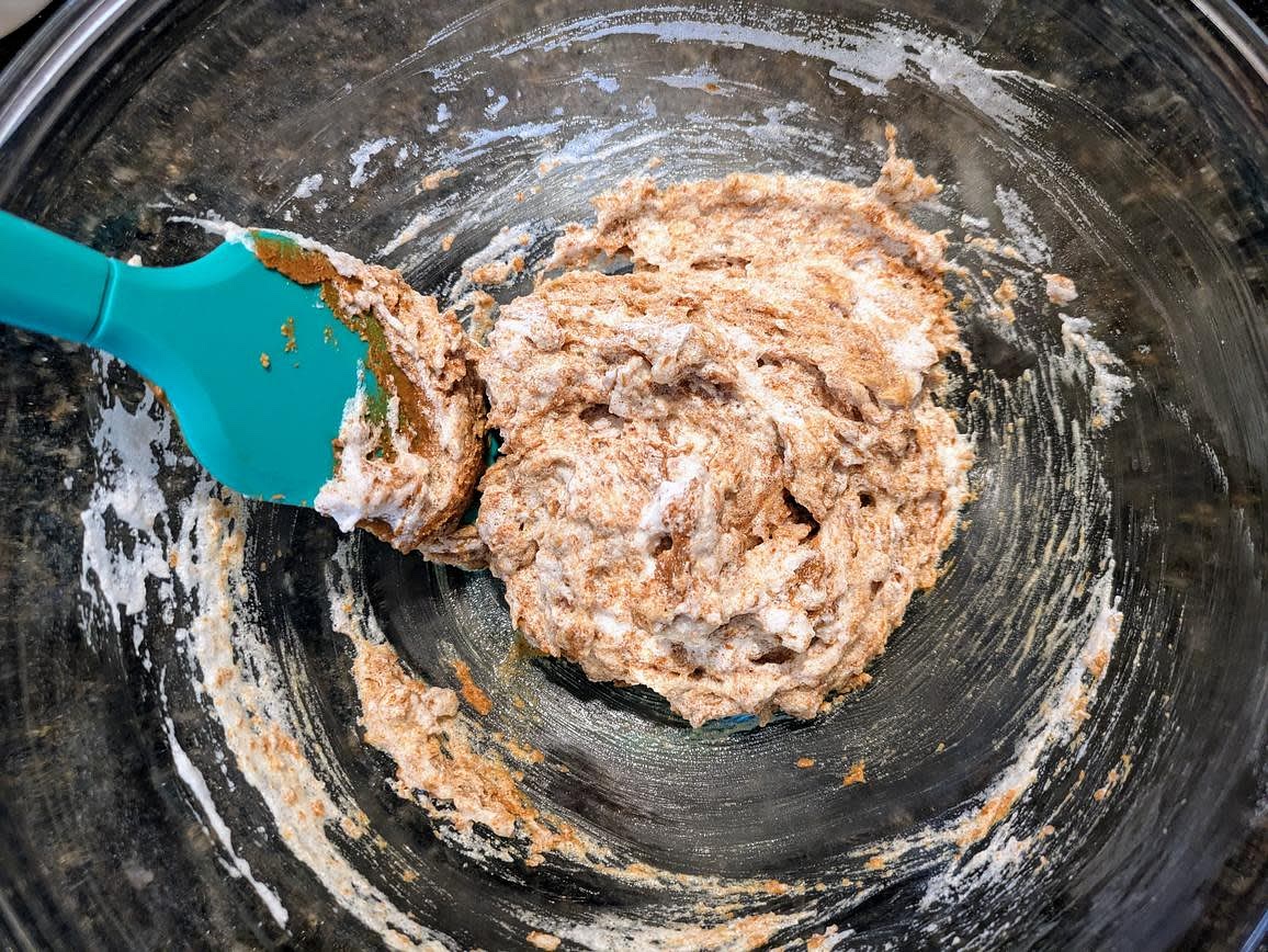 If necessary, microwave your nut butter for 30 seconds to soften. Carefully fold the nut butter into the meringue with a silicone spatula, trying to deflate it as little as possible. Leave some streaks of white for contrast