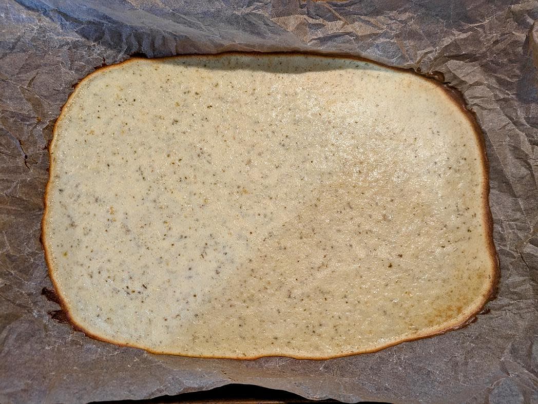 Bake at 350F for about 30 minutes, or until browned on the edges and set in the center. Let it totally cool before cutting in half and using it as a wrap