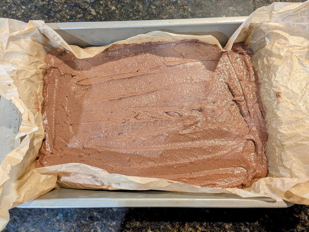 Transfer the batter to the pan, and smooth out the top