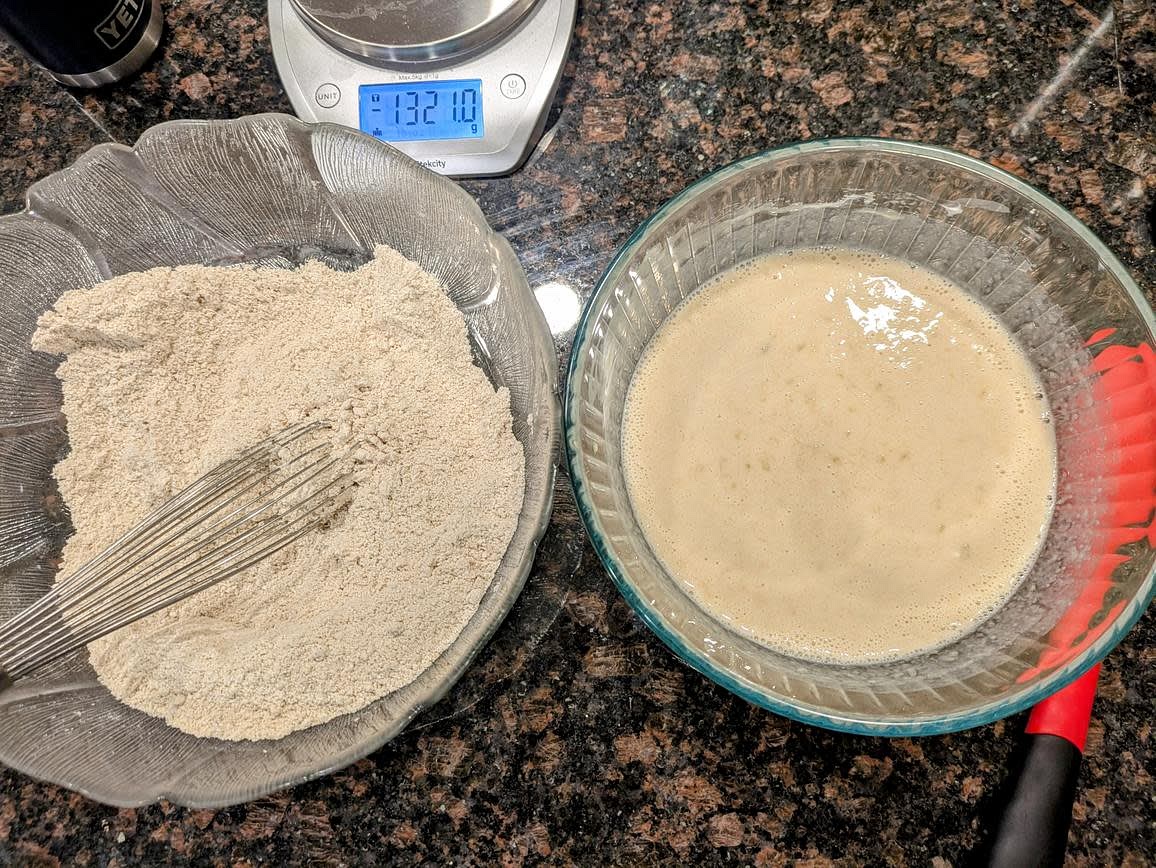 In a separate bowl, whisk together the dry ingredients