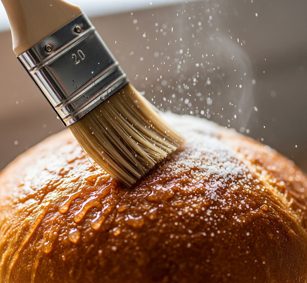 Successivamente ungere con un po' di acqua la parte superiore del pane e infine guarnite a vostro piacimento con lo zucchero
