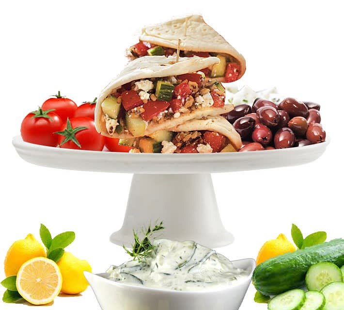 Top the pita bread with enough salad to fold it into a pita taco, or cut it in half and fill the pockets - your decision!