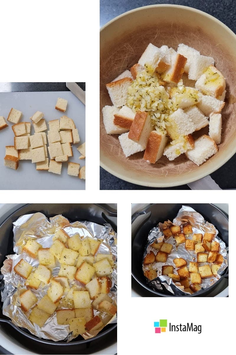 2. Add bread cubes into butter mixture and mix thoroughly.