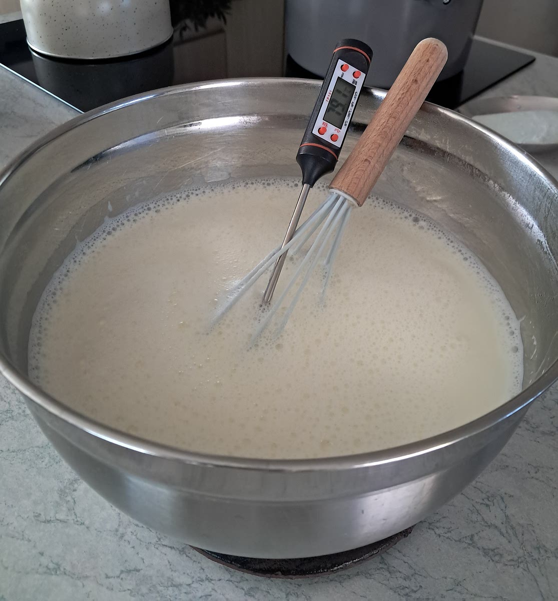 Let the milk cool down to 110 degrees F.