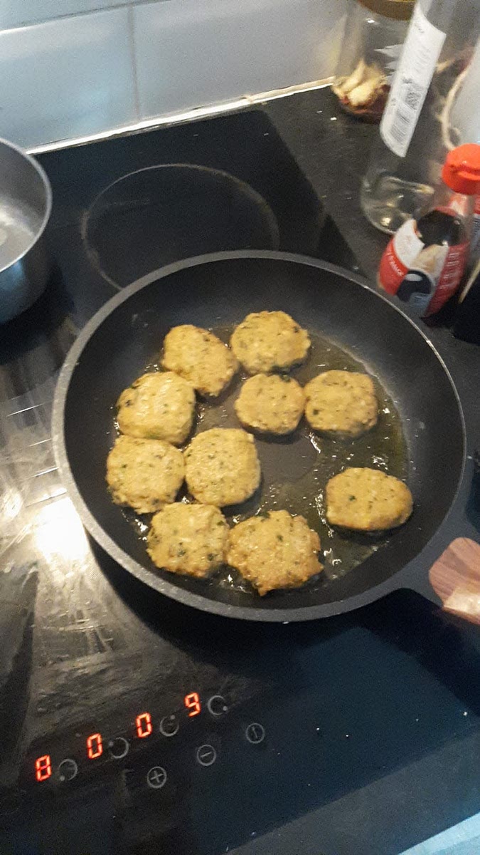 Rinse chickpeas and keep aquafaba. Boil lentils. Put everything in blender and BLEND... shape and either pan fry or oven bake depending on how you feel. Pan fry in shallow olive oil. Do a test and if they crumble add more oat flour or a little bit of aquafaba. It will bind everything together