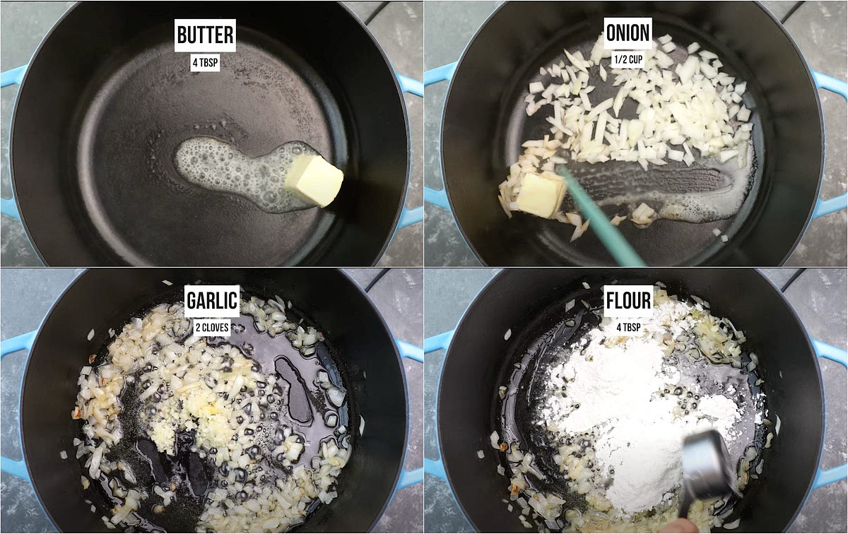 Melt the butter in a large pot over medium heat. Add the onion and sauté until translucent, about 5 minutes.