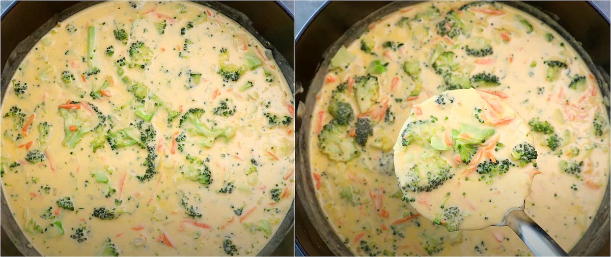 Ladle the soup into bowls and serve warm.