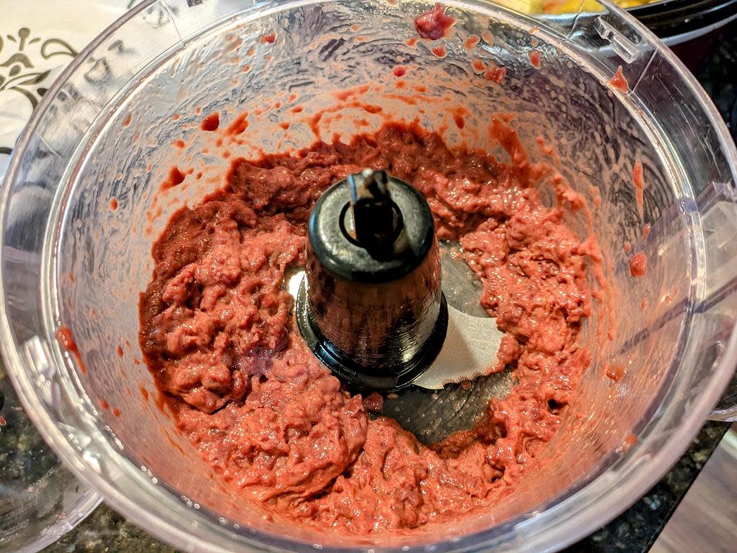 Pulse your beef liver in the food processor until finely ground. Don't over blend, or it'll end up pasty