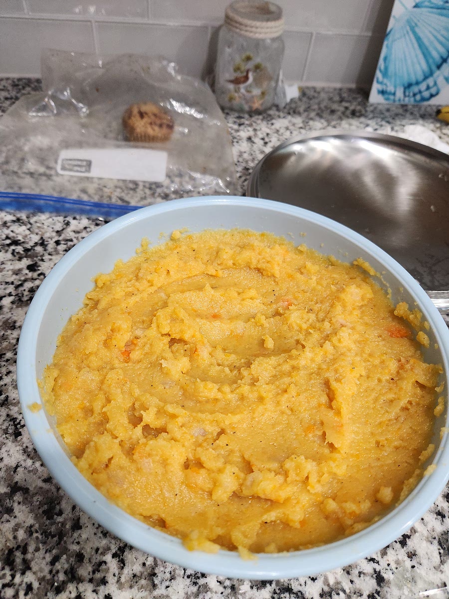 Once everything is pureed and in a bowl, season with some seasoned salt and mix well. Your root veggie mash is done!