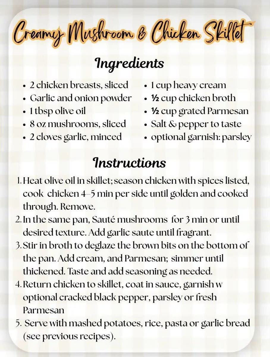 Heat olive oil in skillet; season chicken with spices listed, cook chicken 4-5 min per side until golden and cooked through. Remove.