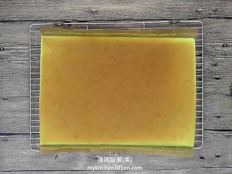 Take out of oven, drop 1ft onto countertop to minimize shrink. Sit on wire rack to cool completely.