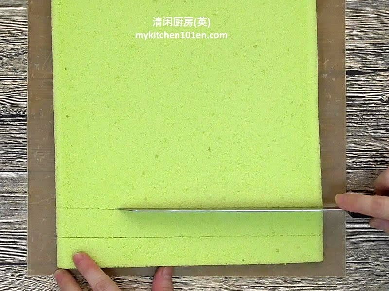 Once cooled completely, flip over and make 2 cuts ~1” apart to assist in rolling