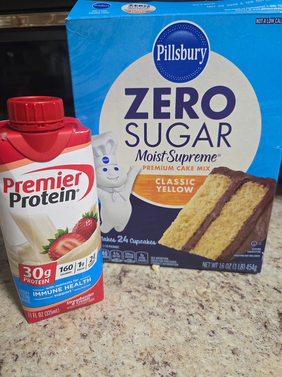 Mix cake mix and shake. Add water to create a thinner batter.