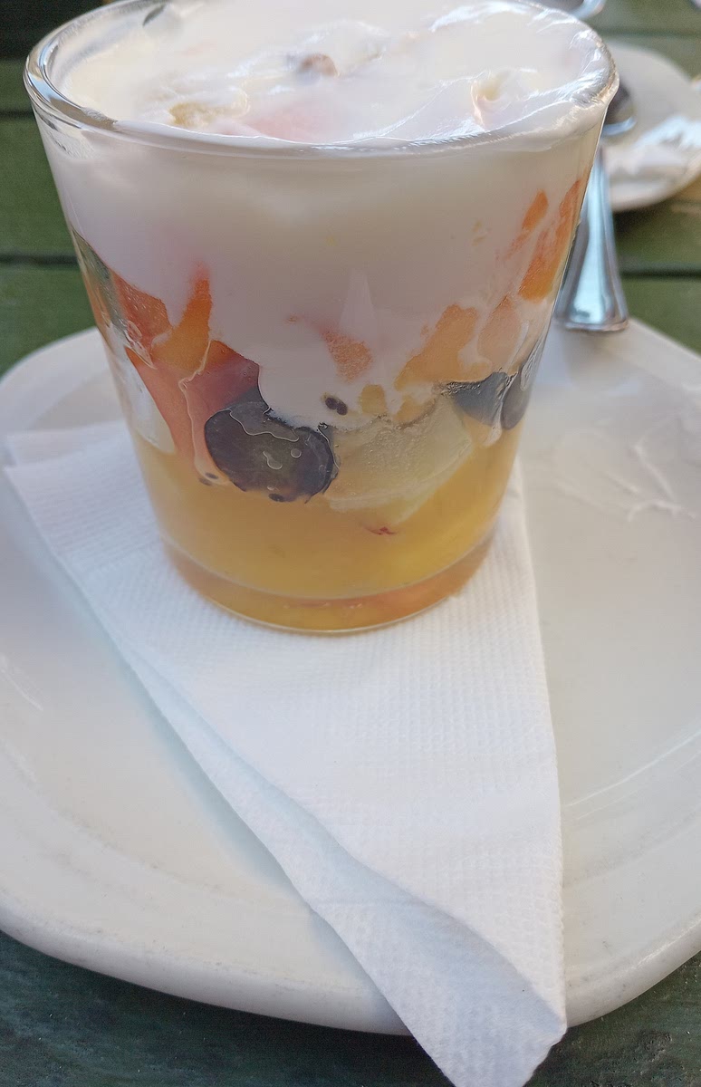 One: get fruits two:get greek yogurt three:mix it