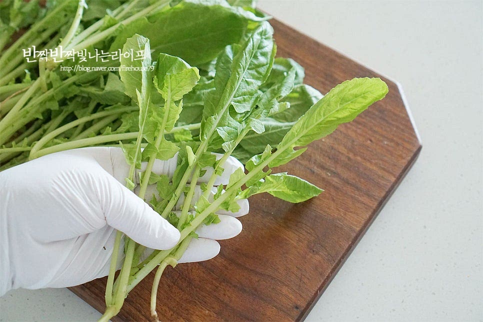 생열무비빔밥을 만들 땐 연한 어린열무나 줄기 부분을 손으로 눌러보았을 때 수분감 있게 아삭한 것이 질기지 않고 먹는 내내 아삭아삭 맛이 좋습니다. 뿌리 부분은 잘라내고 줄기와 잎은 한입에 먹기 좋게 3~4cm로 잘라줍니다. 더 잘게 송송 썰어주어도 좋아요. 사이사이 묻어나는 흙은 살살 흔들어가며 꼼꼼하게 씻어줍니다. 손이 많이 닿으면 풋내가 나기 쉬우므로 살살 씻어서 물기를 털어줍니다.