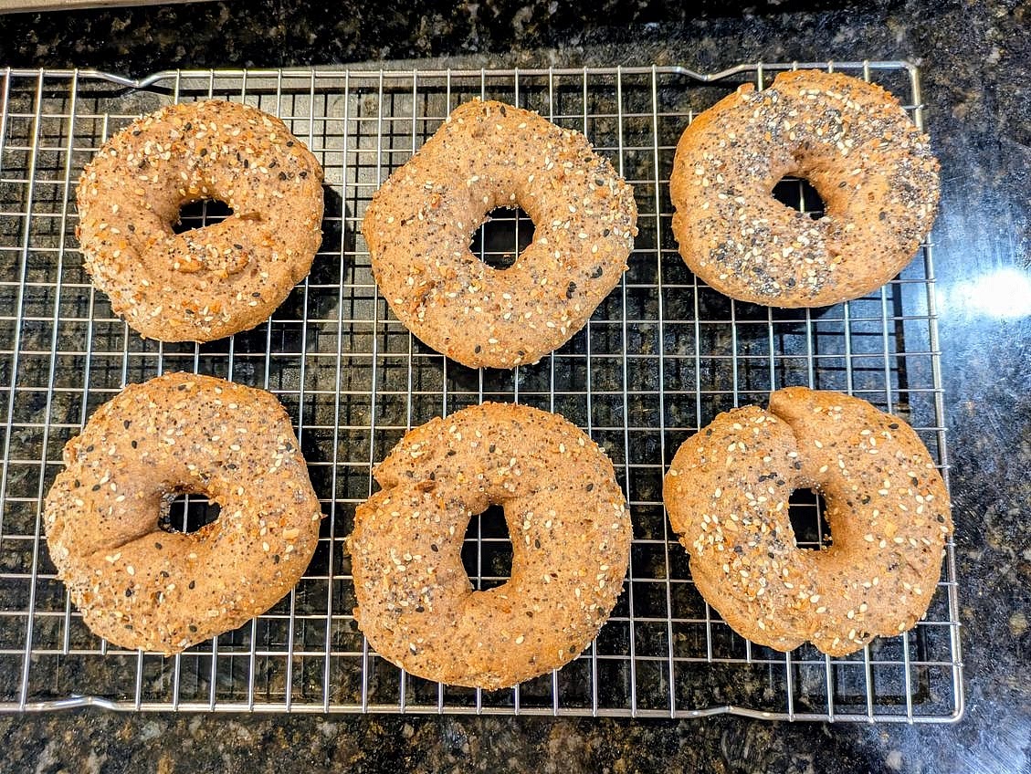 Bake at 410F for 20 minutes. Remove the bagels to a wire rack to totally cool, about 30 minutes on the counter