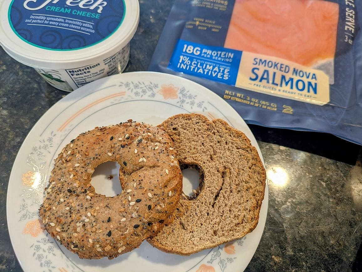 To reheat, air fry (or bake or toast) your bagels directly from frozen for about 5 minutes at 350F, or until crispy and lightly browned
