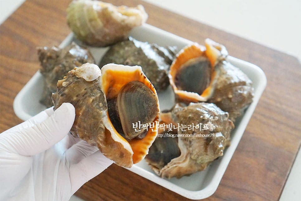 참소라 삶는법 입니다. 피뿔고동이라고도 불리며 부드럽고 고소하면서도 단맛이 어우러져 탱글탱글하게 삶아 먹기 좋아요. 주방용 솔로 껍데기를 문질러 씻어줍니다. 생각보다 흙이 많이 묻어나기 때문에 깨끗하게 세척하여 줍니다. 마트에서 산 것이라 겉에 이물질이 적은 편이었는데 육안으로 보았을 때 껍데기에 이물질이 많다면 소금물에 10~15분 정도 담갔다 씻어주는 것도 좋아요. 안쪽 부분까지 꼼꼼하게 씻어줍니다. 솔로 문질러 준 뒤 헹구다 보면 꽤 더러운 물이 나와요. 맑은 물이 나올 때까지 여러 번 헹구어 씻어줍니다.