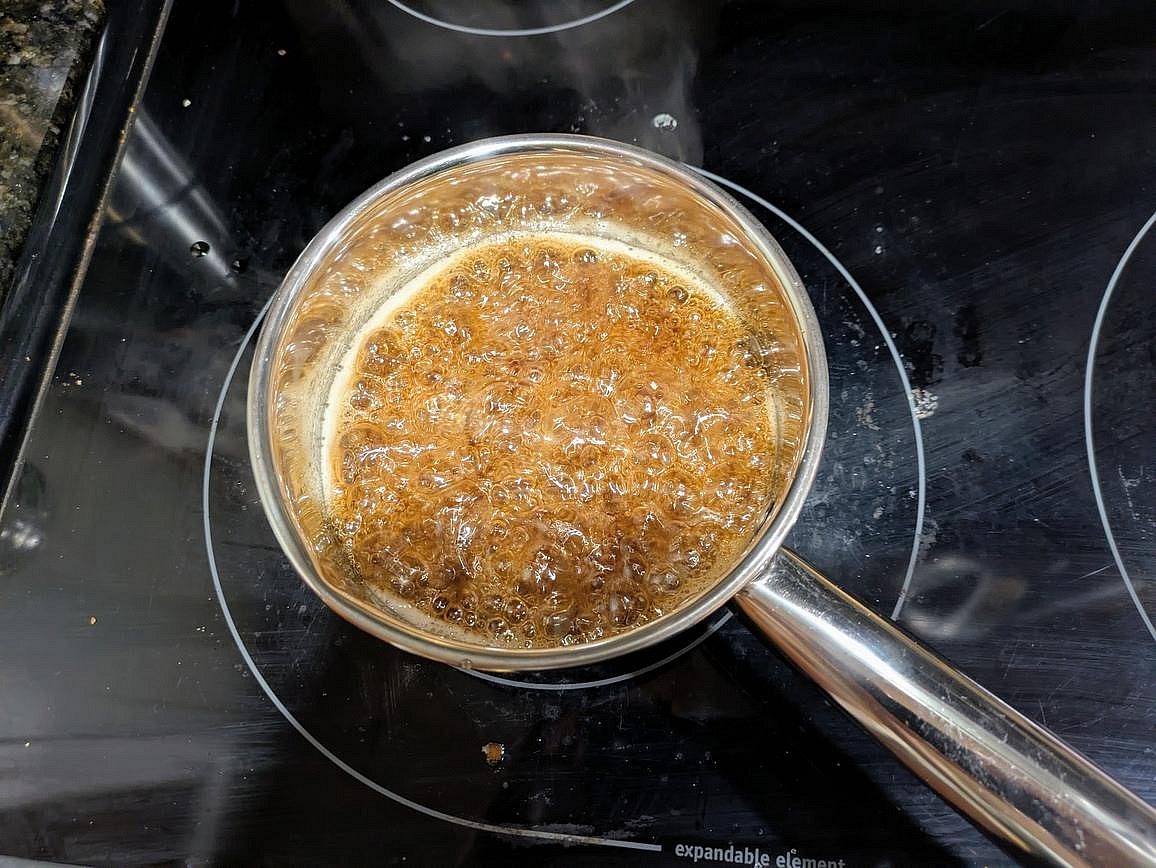 When bubbling, stop stirring, and cook for 5-7 minutes, or until the syrup reaches 240F