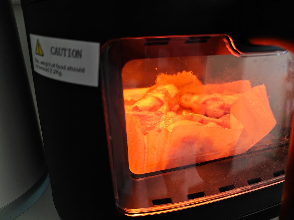 Put picked chicken legs into air fryer.
Roughly 12 mins per side.