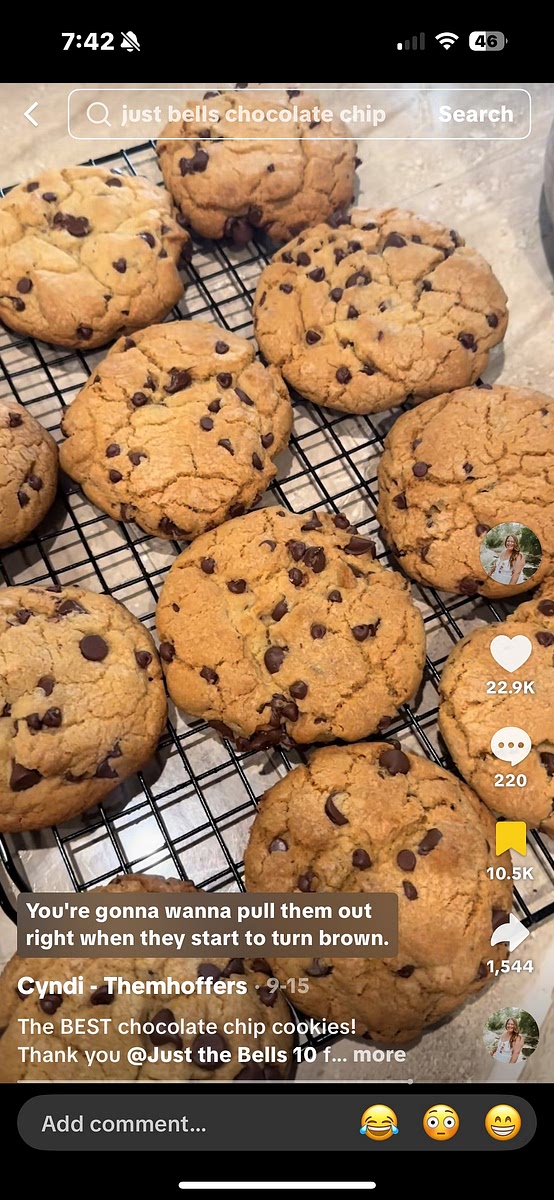 Bake 350 for 19 minutes on middle rack. Move to top rack and cook another 5 minutes while putting 2 nd sheet of cookies on middle rack. Pull out once they start to turn brown.