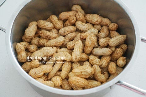 냄비에 세척한 땅콩과 물 800ml 정도를 부어줍니다. 냄비의 크기나 양에 따라 물은 땅콩이 잠길 정도로 부어주면 됩니다.