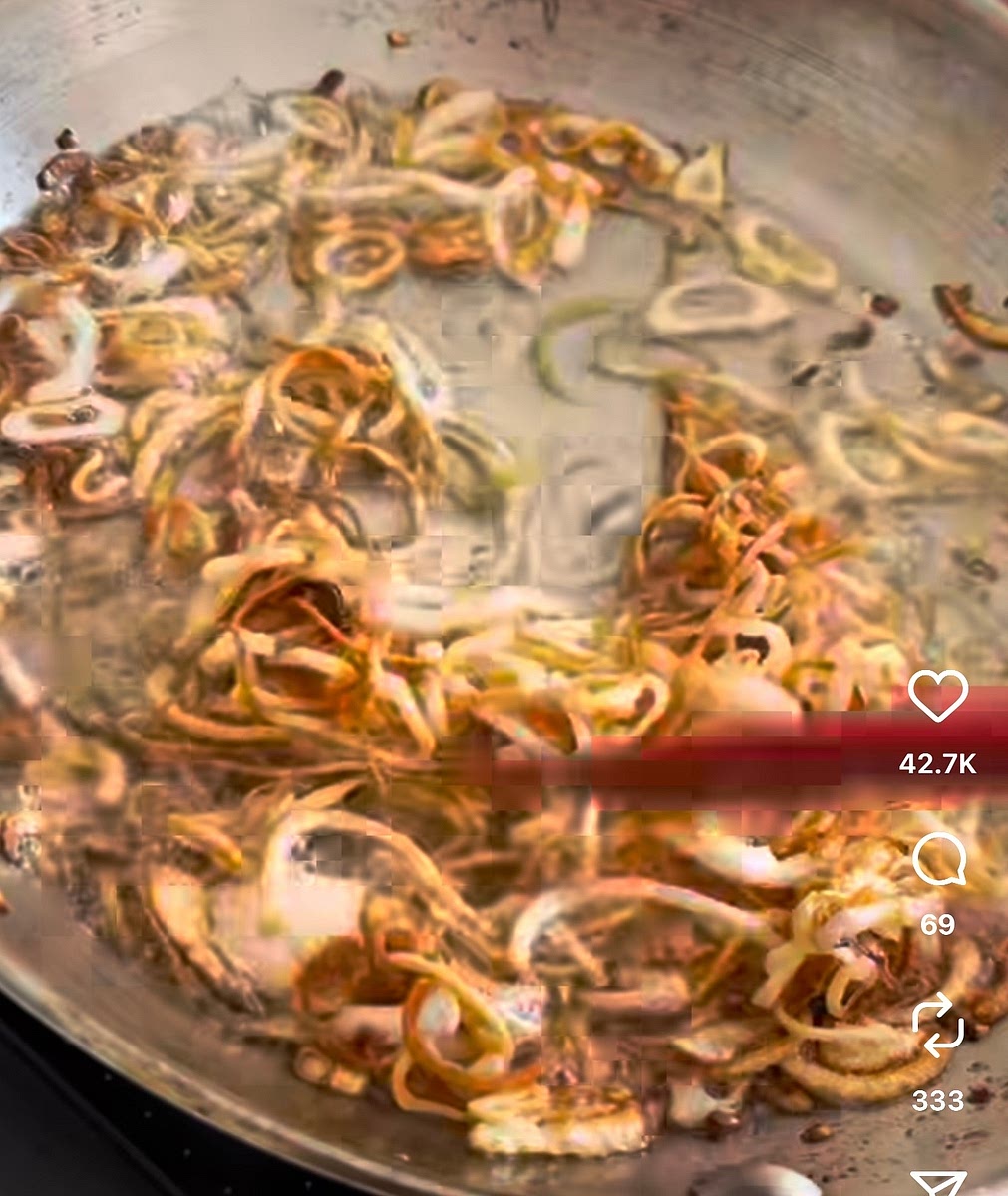 •	Fry 2 medium onions until golden.