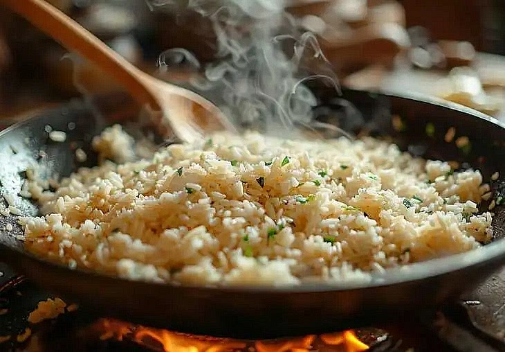 Heat oil in a large skillet over medium heat. Add rice and toast for 5–7 minutes until lightly golden.