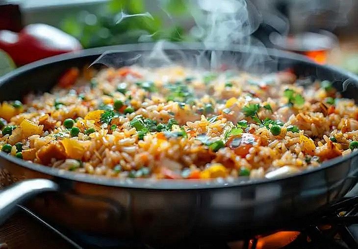 Reduce heat to low, cover, and cook 15–18 minutes until the liquid is absorbed.