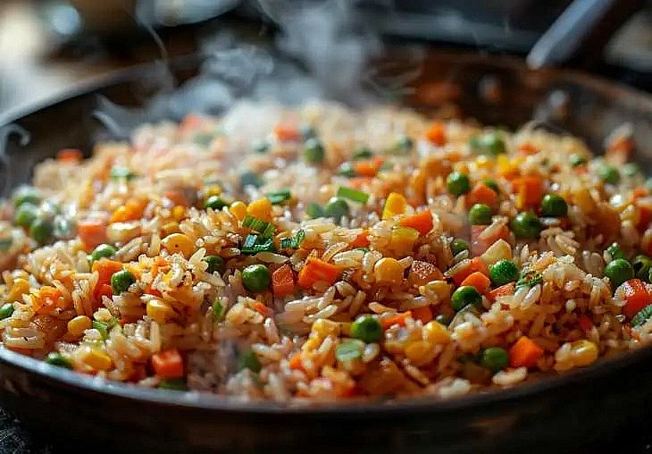 In the last 5 minutes, stir in peas, carrots, and corn; cover again until tender.