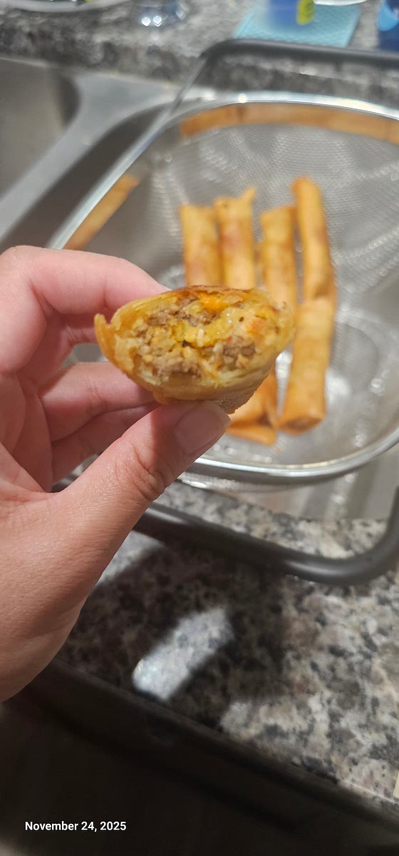 Heat cooking oil to 350. Fry both sides til Gold Brown. Serve with sweet chili sauce or sweet and sauce.