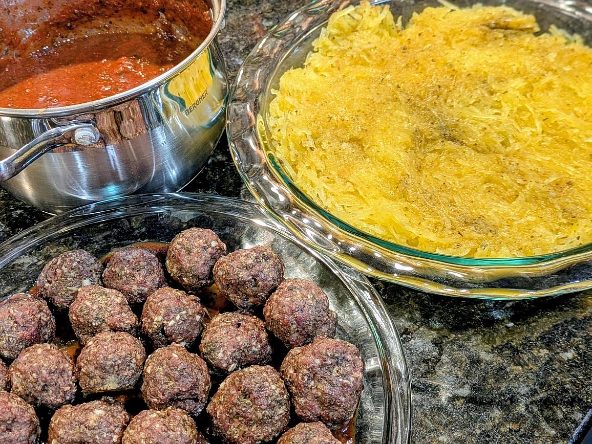 Serve your spaghetti squash and meatballs with sauce and optionally some pasta