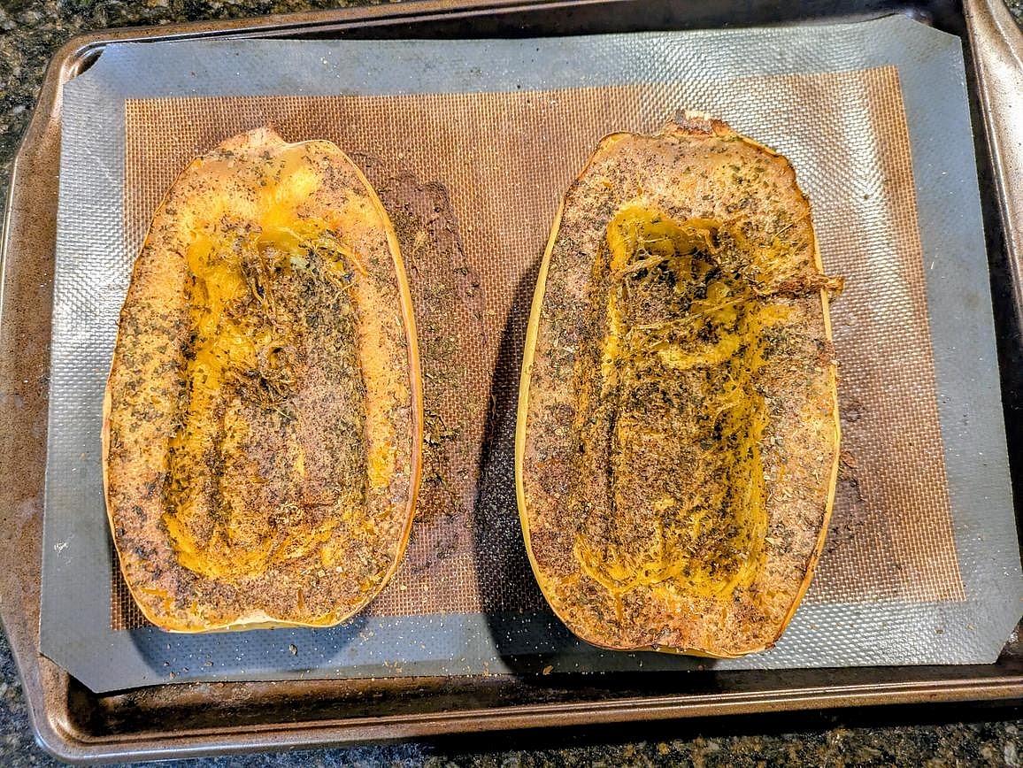 Roast the squash at 400F for about 1 hour, or until fork tender