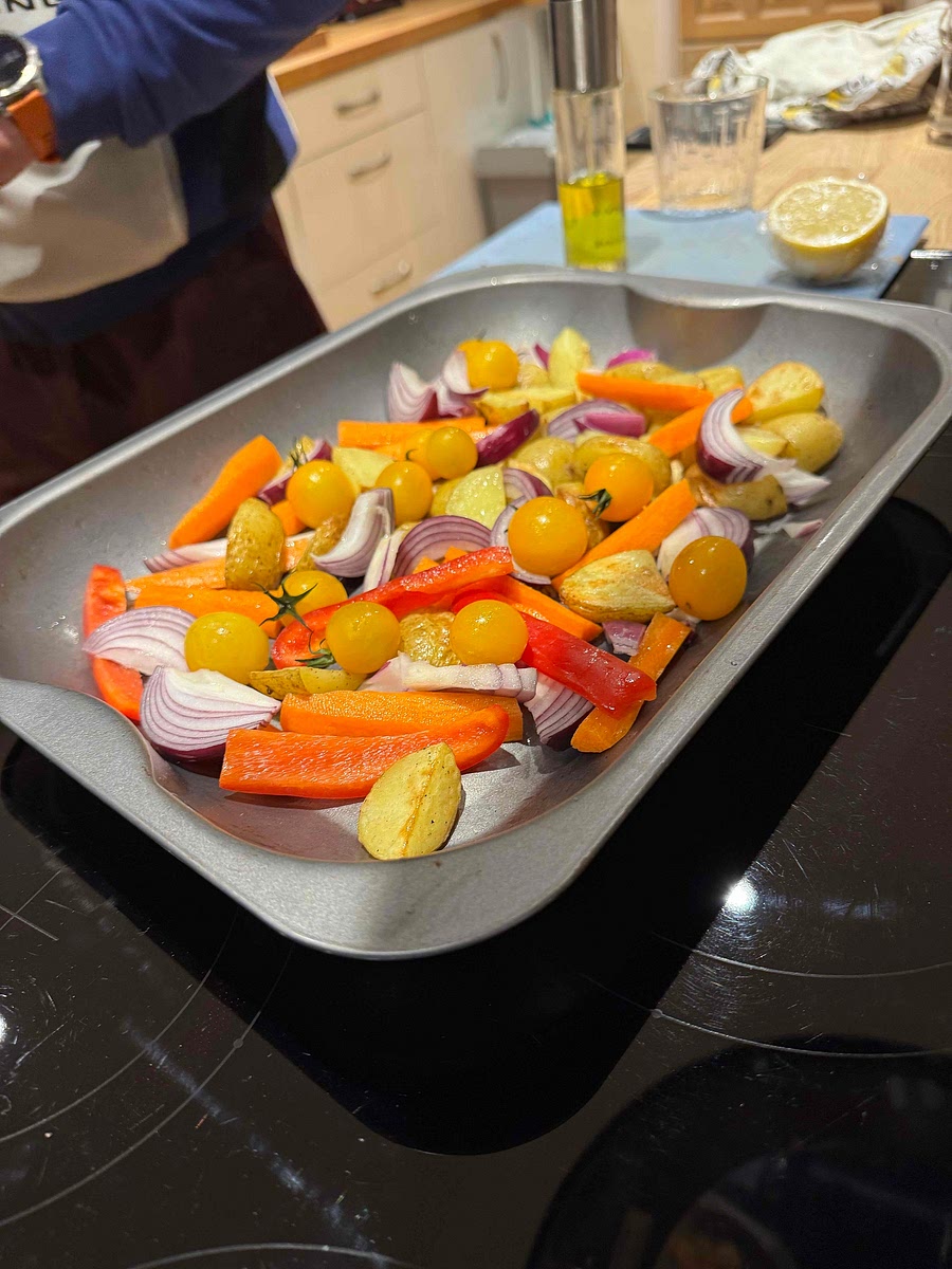 Add carrots onions and tomatoes with a little extra oil cook for a further 10 mins