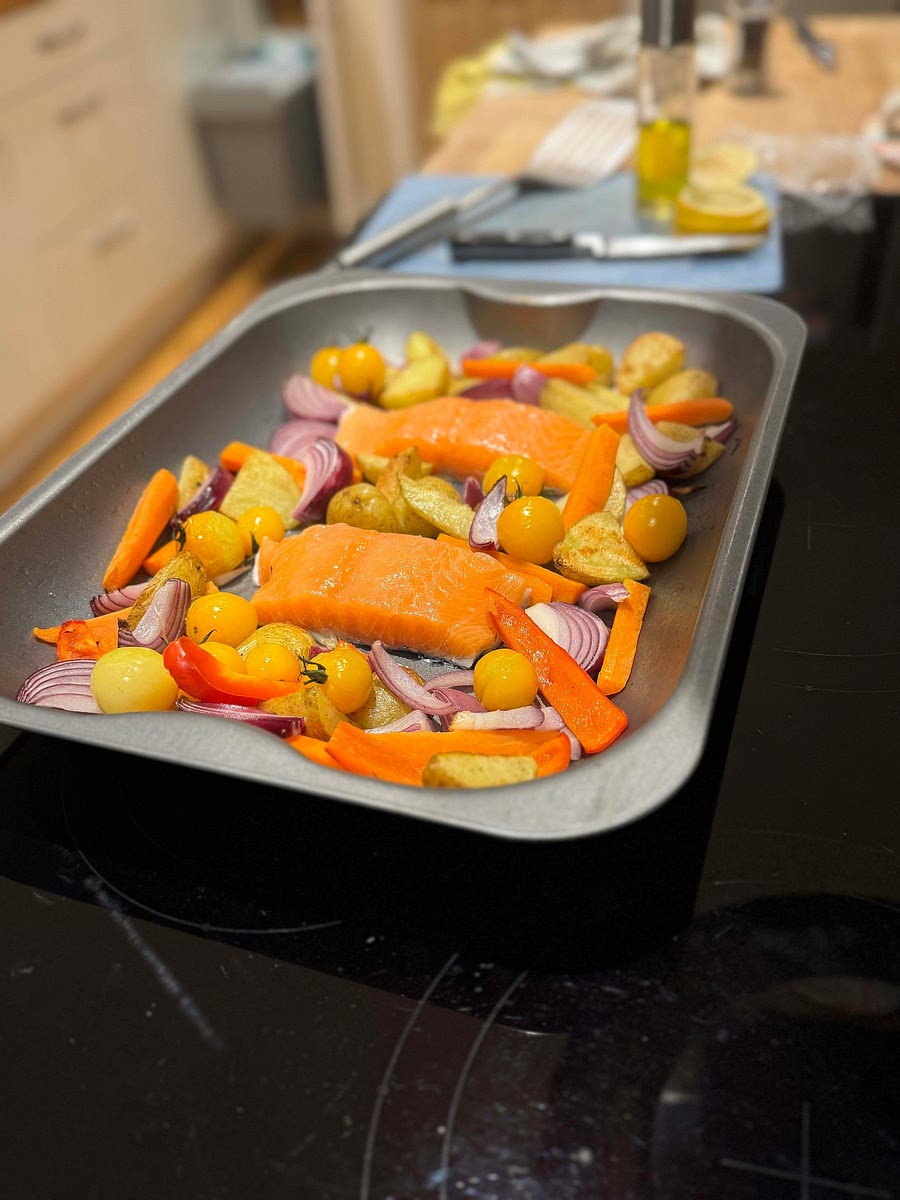 Add salmon, lay slices of lemon on top of the salmon cook for 12 to 15 mins