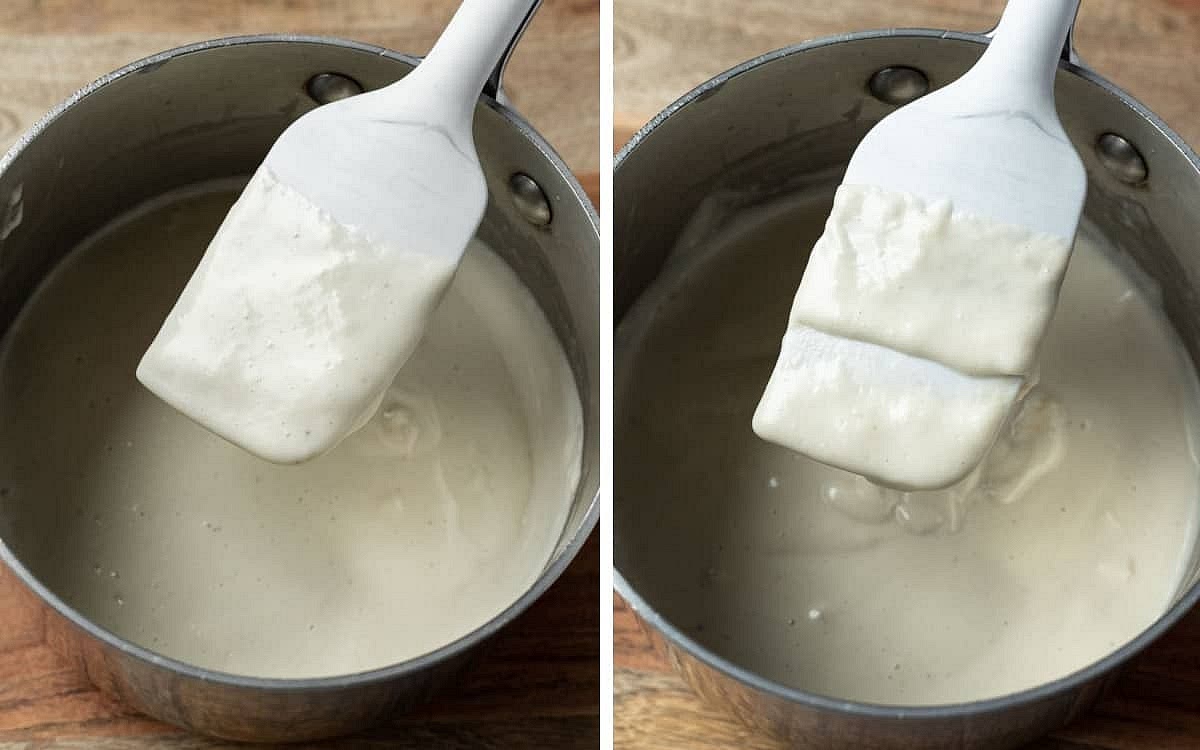 For the new pourable vegan mozzarella, combine all ingredients except tapioca and lemon in a high speed blender and blend until completely smooth. Taste and decide whether you want to add the lemon juice. You can also wait and add the lemon directly to the pot in the next step. Add the tapioca and blend again.