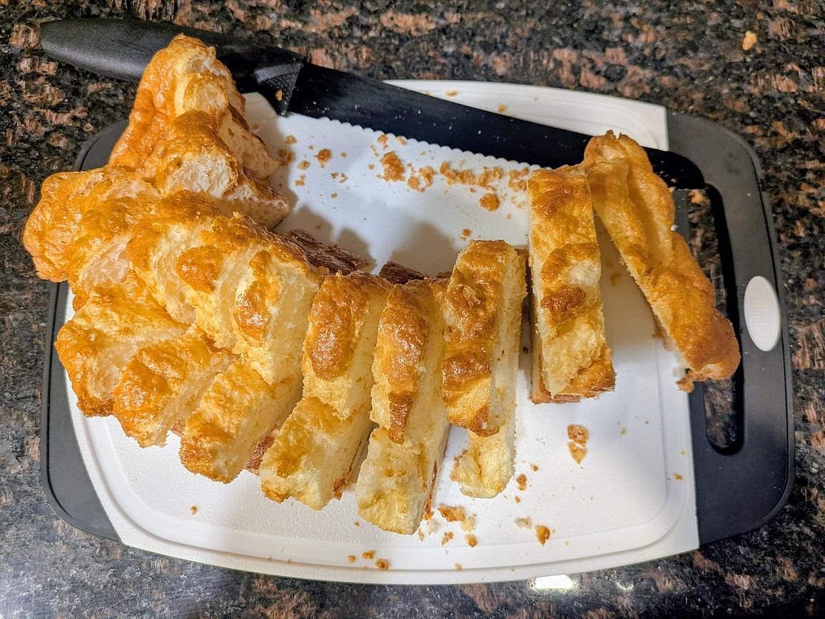 Remove from the oven, and gently slice when totally cooled with a serrated knife. Add parchment paper between each slice and place in an airtight bag. Store in the fridge (up to 5 days). I do not recommend freezing this bread