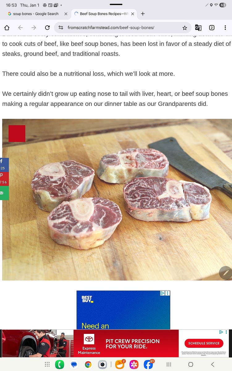 1. Put half a gallon of water in a pan and add 1/2 lb stew beef or beef bone ( see picture)
2. Bring water to boil and let it simmer for 2 hours