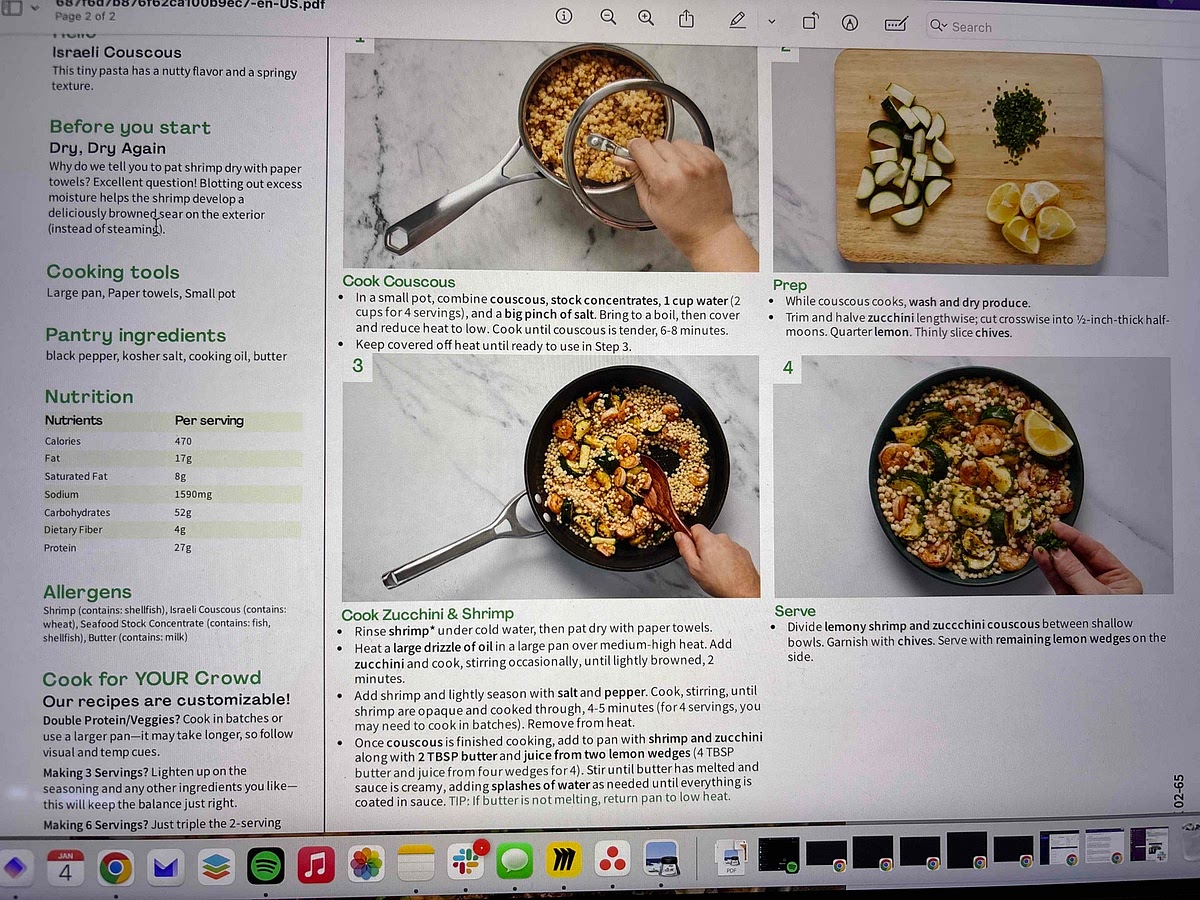 Clean and prepare shrimp and zucchini.