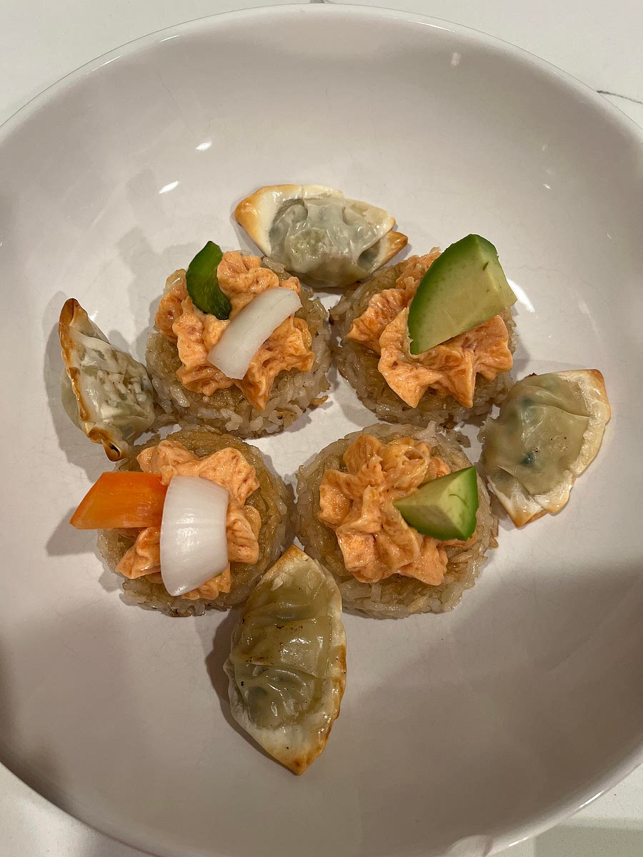 NOTES ABOUT PREP TIME:
The rice can be prepared and frozen days in advance. The salmon mixture can be prepared in advance on the same day it will be eaten. frying and assembly time is approximatey 30 minutes.