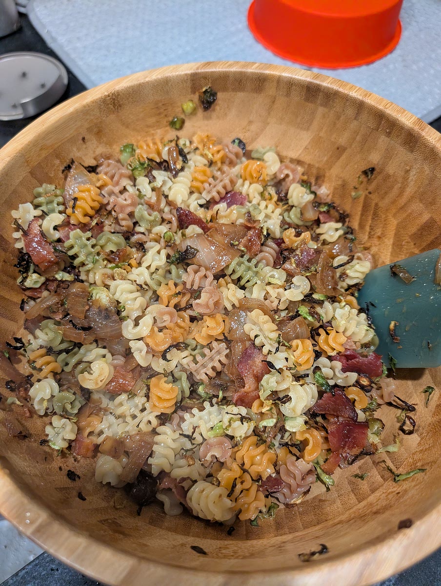 Assemble your ingredients and top with cream sauce. Enjoy!