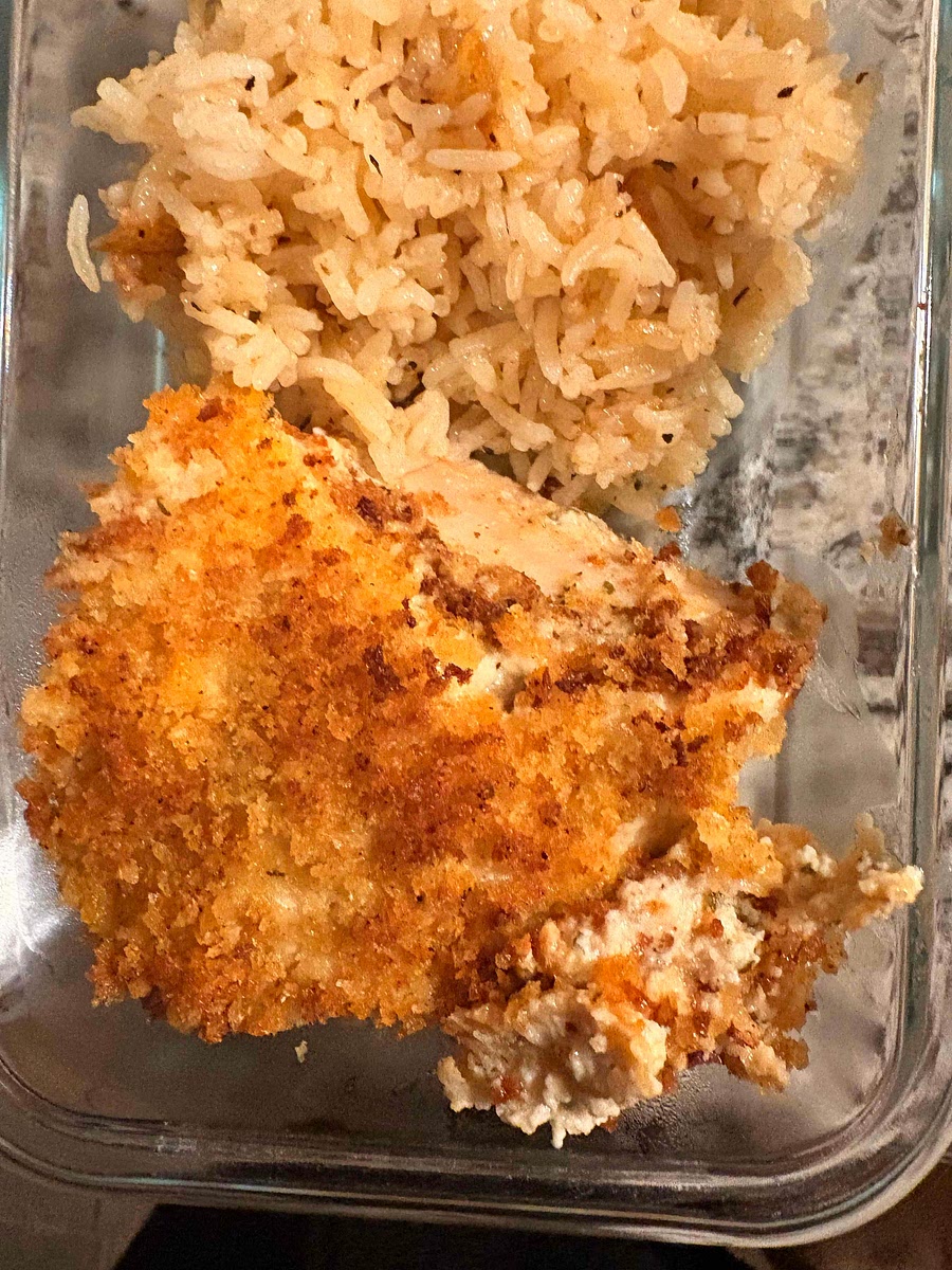 Butterfly 2 Chicken breasts Season
Add cream mixture Bake at 375 for 30 minutes, top with panko. brown the top for five minutes