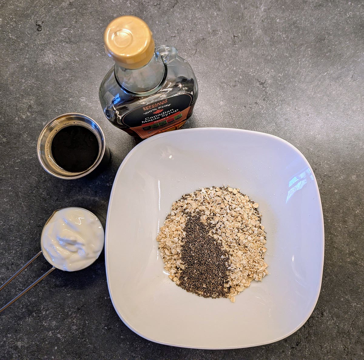 On the night before you'll only need the ingredients for the base. The amount espresso is one standard shot on a Nespresso machine (1/3 cup).