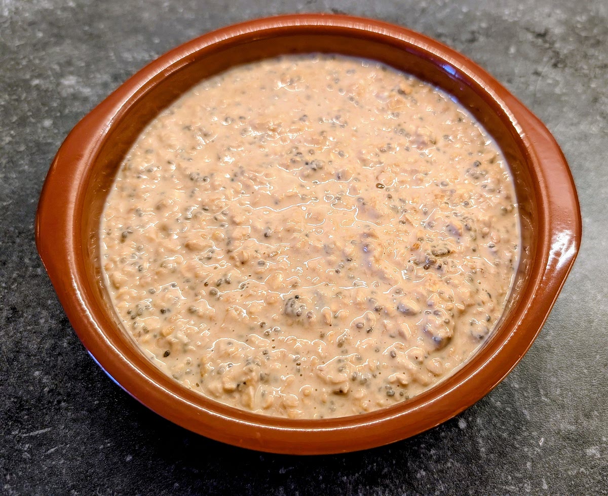 Pour the mix into an individual serving bowl that's large enough to accommodate the topping. Cover the bowl and refrigerate for 4 to 8 hours.