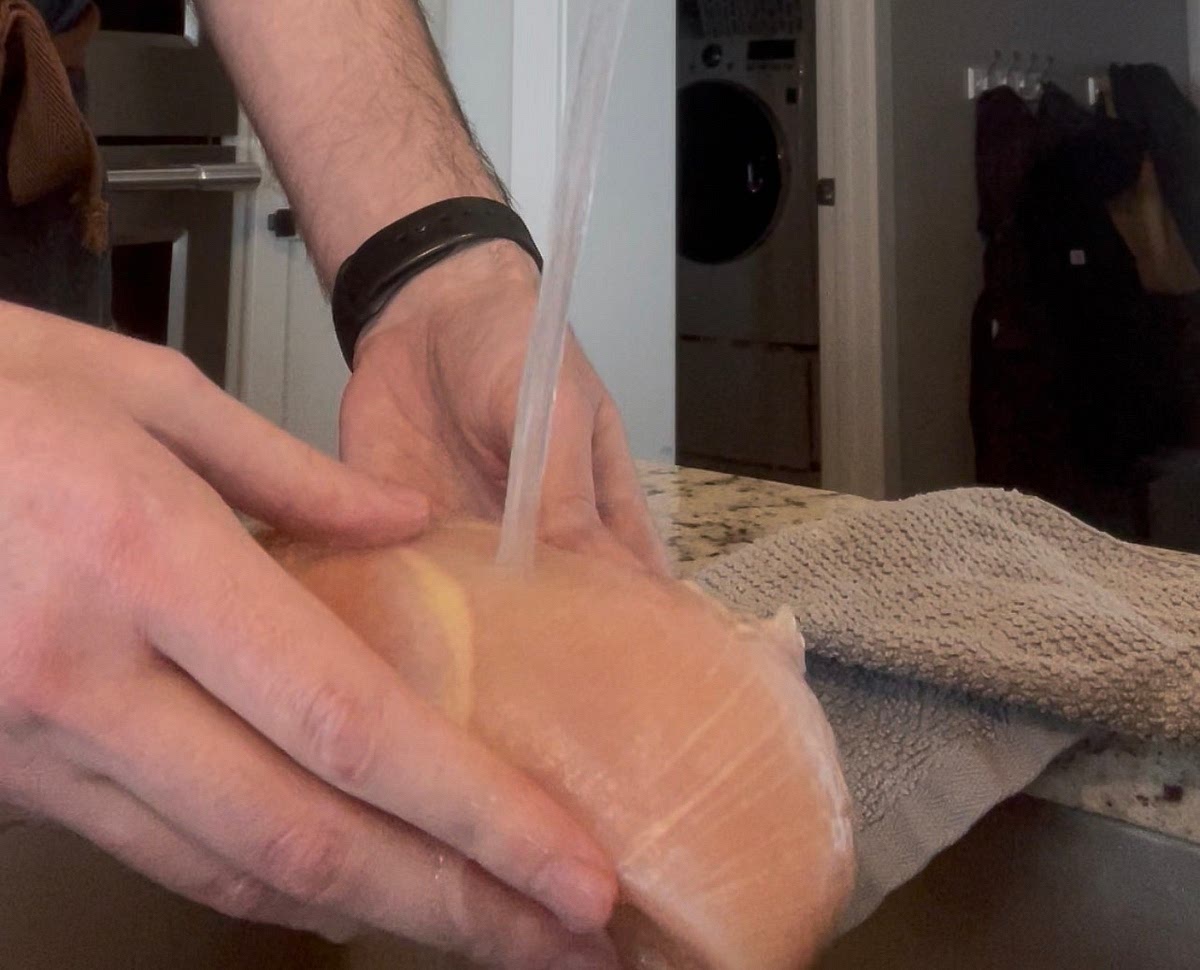 Remove your chicken. Rinse it with cold water and pat dry.