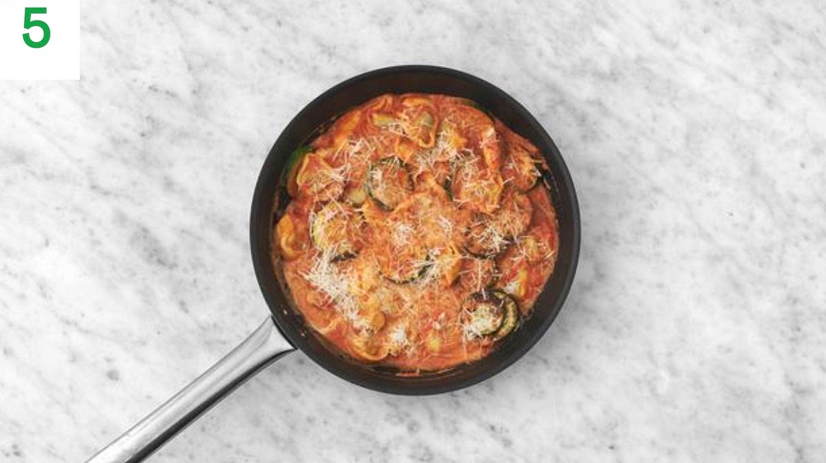 a) Once cooked, stir the pasta, courgette and cheese
through the sauce until combined and the cheese has
melted, 1-2 mins.
b) Taste and season with salt and pepper if you feel it
needs it. Add a splash of water if it looks a little thick.